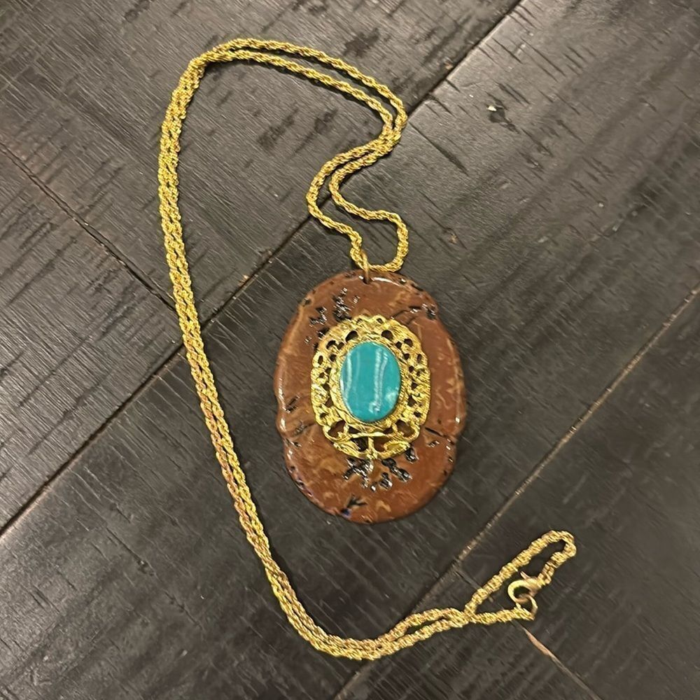 Acrylic Southwestern Western Boho Turquoise Long Chain Necklace​